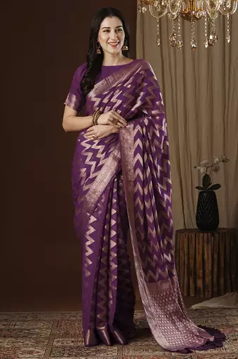 Purple woven design zari kanjeevaram saree