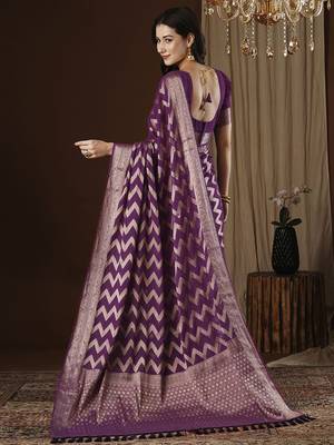 Purple woven design zari kanjeevaram saree 3