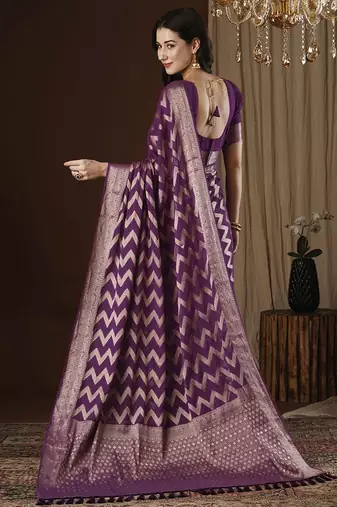 Purple woven design zari kanjeevaram saree