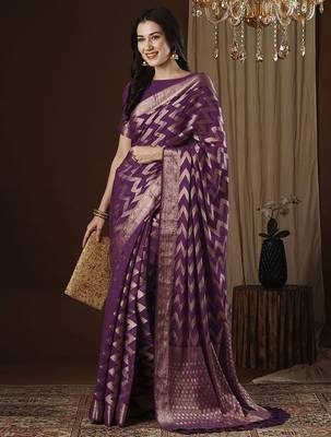 Purple woven design zari kanjeevaram saree 4