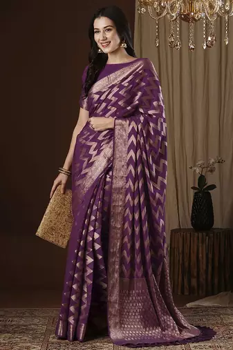 Purple woven design zari kanjeevaram saree
