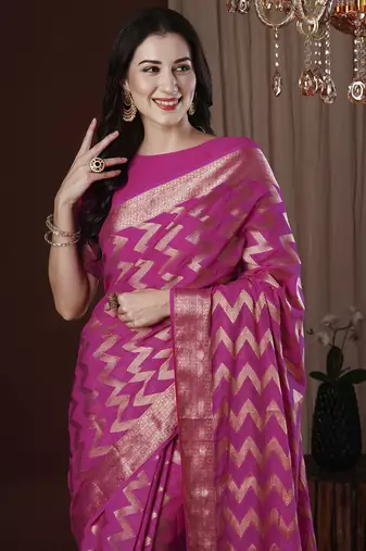 Pink woven design zari  kanjeevaram saree