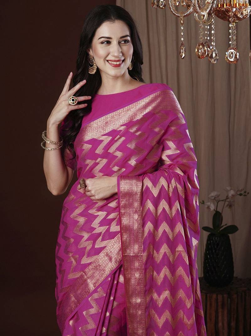 Pink woven design zari  kanjeevaram saree
