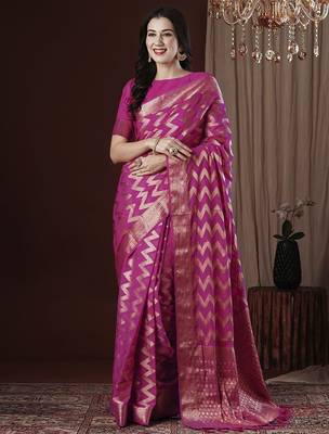 Pink woven design zari  kanjeevaram saree 2