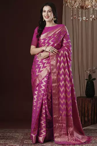 Pink woven design zari  kanjeevaram saree