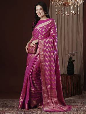 Pink woven design zari  kanjeevaram saree 4