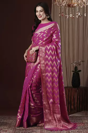 Pink woven design zari  kanjeevaram saree
