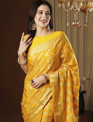 Yellow ethnic motif zari woven kanjeevaram saree 1