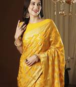 Yellow ethnic motif zari woven kanjeevaram saree