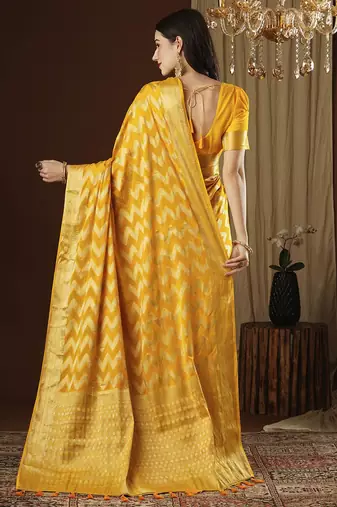 Yellow ethnic motif zari woven kanjeevaram saree