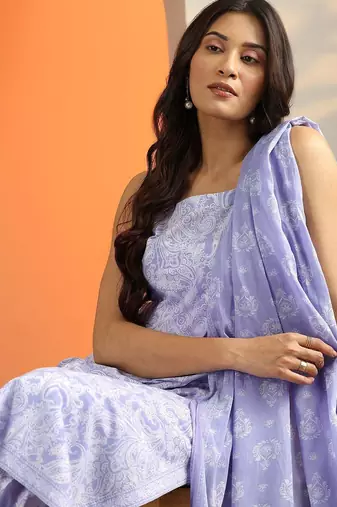 ethnic motifs printed straight kurta with trousers & dupatta