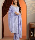 ethnic motifs printed straight kurta with trousers & dupatta