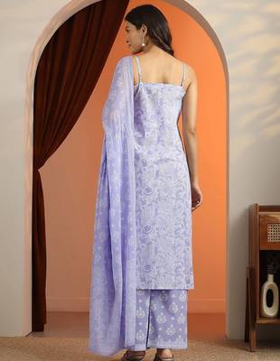 ethnic motifs printed straight kurta with trousers & dupatta 5