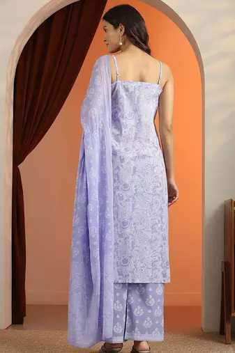 ethnic motifs printed straight kurta with trousers & dupatta