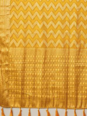 Yellow ethnic motif zari woven kanjeevaram saree 5