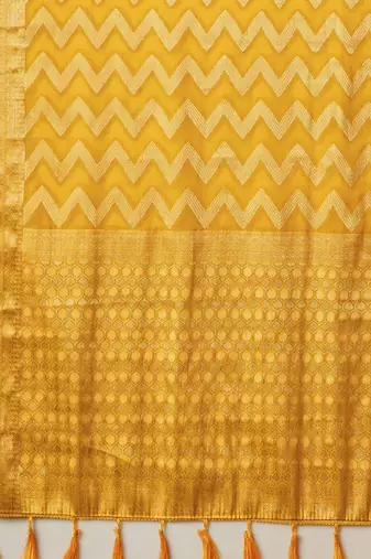 Yellow ethnic motif zari woven kanjeevaram saree