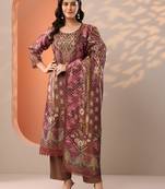 women ethnic motifs printed kurta with trousers & dupatta