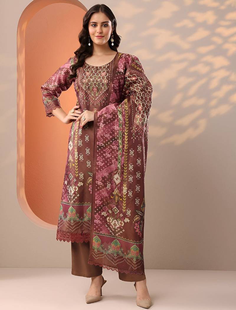 women ethnic motifs printed kurta with trousers & dupatta