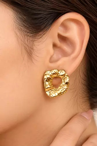 Gold-toned open heart stud earrings, anti-tarnish jewellery