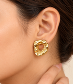 Gold-toned open heart stud earrings, anti-tarnish jewellery