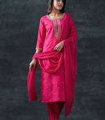 women ethnic motifs embroidered kurta with churidar & dupatta