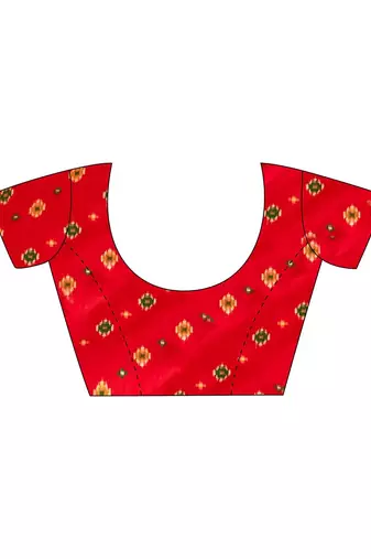 Red ethnic motifs printed zari ikat saree