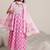 womens pink printed cotton anarkali kurta with churidar & dupatta
