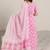womens pink printed cotton anarkali kurta with churidar & dupatta