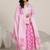 womens pink printed cotton anarkali kurta with churidar & dupatta