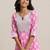 womens pink printed cotton anarkali kurta with churidar & dupatta