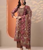 women ethnic motifs printed regular kurta with trousers & with dupatta