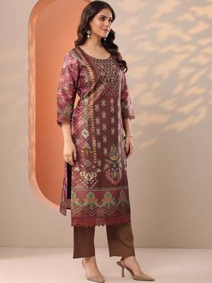 women ethnic motifs printed regular kurta with trousers & with dupatta 7