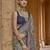 Blue ajrak printed block banarasi saree
