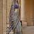 Blue ajrak printed block banarasi saree
