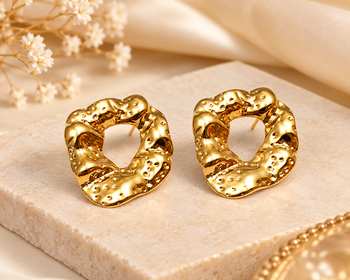 Gold-toned open heart stud earrings, anti-tarnish jewellery 2