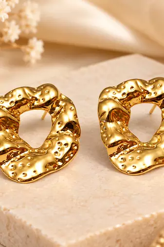 Gold-toned open heart stud earrings, anti-tarnish jewellery