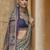 Blue ajrak printed block banarasi saree