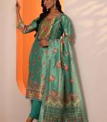 women ethnic motifs printed regular mirror work kurta with trousers & with dupatta