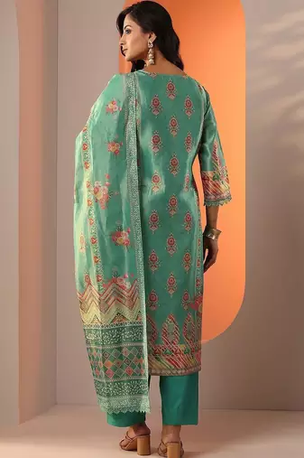 women ethnic motifs printed regular mirror work kurta with trousers & with dupatta