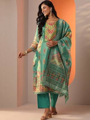 women ethnic motifs printed regular mirror work kurta with trousers & with dupatta 6