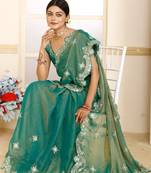 Green women green embroidered tissue saree