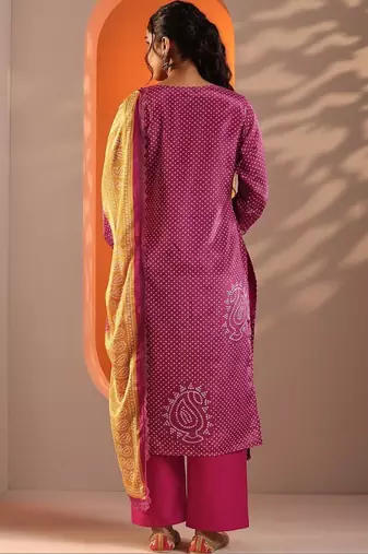 women bandhani dyed regular thread work kurta with palazzos & with dupatta