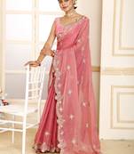 Pink embroidered tissue saree