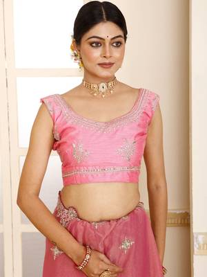 Pink embroidered tissue saree 4