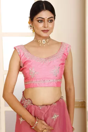 Pink embroidered tissue saree