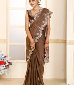 Brown embroidered tissue saree