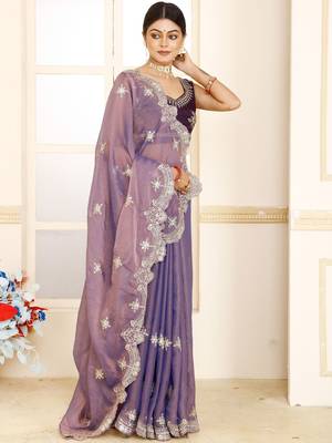 Purple women banarasi tissue saree 1