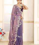 Purple women banarasi tissue saree