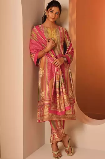 women ethnic motifs printed regular kurta with trousers & with dupatta