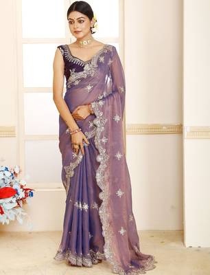 Purple women banarasi tissue saree 2